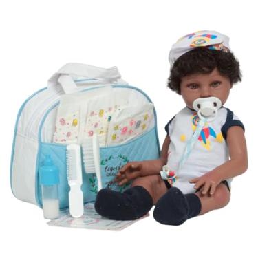Imagem de Boneco Reborn Menino Negro Com Enxoval Aviãozinho + Bolsa