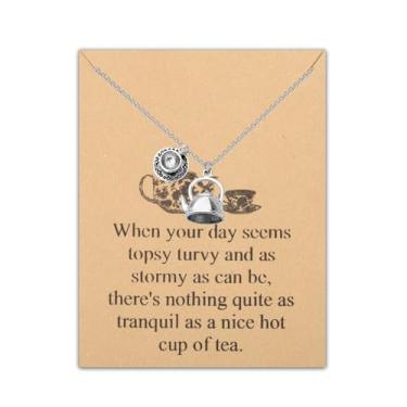 Imagem de BLEOUK Colar de bule de chá, joias para amantes de chá, presente de festa de chá, bebedor, presente, xícara de chá, joias com citações, Metal, na unknow