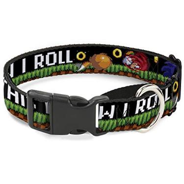 Imagem de Buckle-Down Coleira de cachorro martingale Sonic Tails 2 anéis inimigos cena de jogo azul marrom verde 45,7 a 81,8 cm de largura