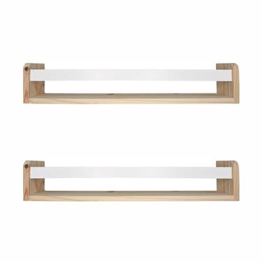 Imagem de KIAGA, Kit 2 Prateleiras Porta Livros em Madeira Pinus Natural Com Cerquinha Colorida Cor:Cerquinha Branca;Tamanho:12x60