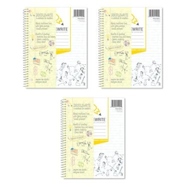 Imagem de Caderno espiral pautado amplo DoodleWrite com 3 unidades, inclui instruções de rabiscos para manter o foco, despertar criatividade/imaginação, aliviar o estresse, 26,6 x 20,3 cm, 50 folhas/100 páginas