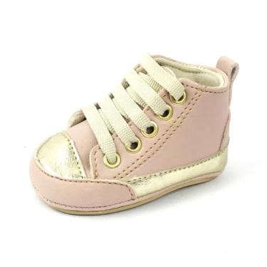 Imagem de Sapatinhos Bebê-Tenis recém-nascido primeiros passos, forrado com tecido espumado 14ao20 baby 1101D (Rose Dourado, BR, Bebê, Numérico, 20)