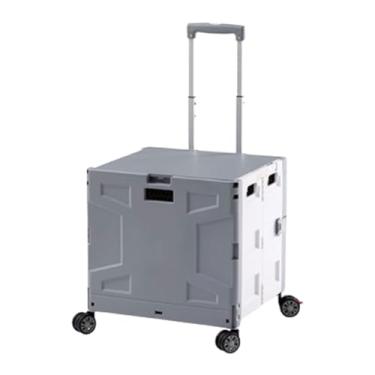 Imagem de carroça Carrinho de vagão de plástico com rodas dobrável utilitário vagão de mercearia jardim carrinho de mão portátil para compras transportando cargas pesadas dobrável