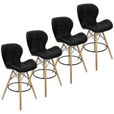 Imagem de Kit 4 Banquetas Slim Eiffel Wood Estofada - Lianto Decor, Preto