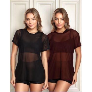 Imagem de Kit 2 Blusas Manga Curta Tule Transparente Fitness Academia - MC Digit