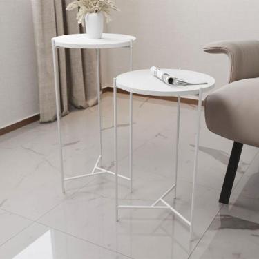 Imagem de Mesa Lateral Redonda Áquila Branca Tampo Branco - ASTURIAS