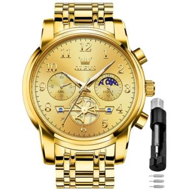 Imagem de OLEVS Relógio masculino automático de aço inoxidável esqueleto mecânico à prova d'água luminoso com corda automática diamante masculino, relógio dourado 2903, relógios masculinos