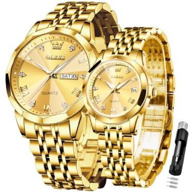 Imagem de OLEVS Par de Relógios de Quartzo para Casais, Calendário Luminoso, Aço Inoxidável, Resistente à Água, Casual, Unissex Adulto, Presentes de Casamento e Dia dos Namorados