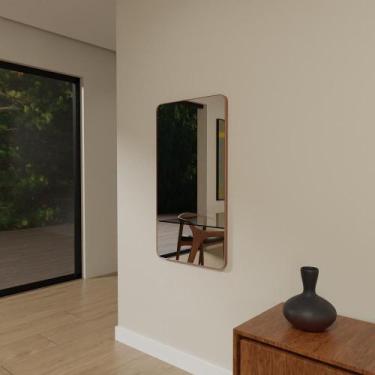 Imagem de Espelho Orgânico 115cm x 55cm E09 Moldura Couro Caramelo Luxo Quarto D