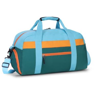 Imagem de WOOMADA Bolsa de viagem, bolsa de fim de semana com bolso molhado e manga para carrinho, bolsa noturna com compartimento para sapatos, Verde, azul