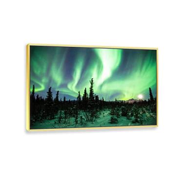 Imagem de JZSDGB Quadro dourado - Impressão em tela Arte de parede Aurora Boreal Imagens - céu estrelado galáxia paisagem pinturas de arte impressão em tela - pôster de luzes do norte - imagens modernas para