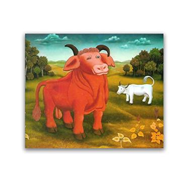 Imagem de JZSDGB Ivan Generalic Pinturas a óleo. Reprodução impressa em tela. Arte famosa 'The red bull'Poster and Prints. Arte de parede em tela imagens de animais para decoração de sala de estar 40 x 50 cm