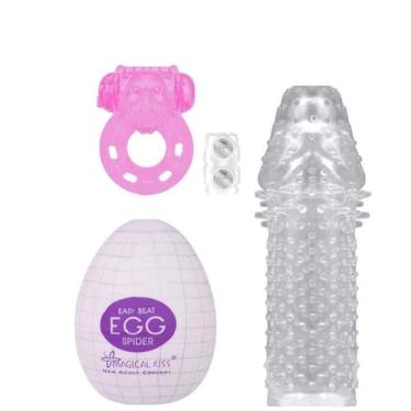 Imagem de Kit Brinquedos Eróticos Egg Masturbador  Capa Peniana  Anel Peniano Ca