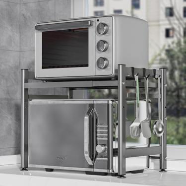 Imagem de Rack expansível para forno de micro-ondas, prateleira de micro-ondas ajustável de aço carbono de camada dupla, suporte de torradeira, organizador de bancada de cozinha resistente, rolamento de carga