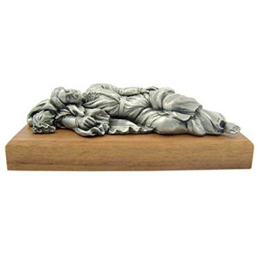 Imagem de The Michelangelo Liturgical Sculpture Collection Pewter Sleeping Saint Joseph Figurine Statue on Wooden Base, 4 1/2 Inch