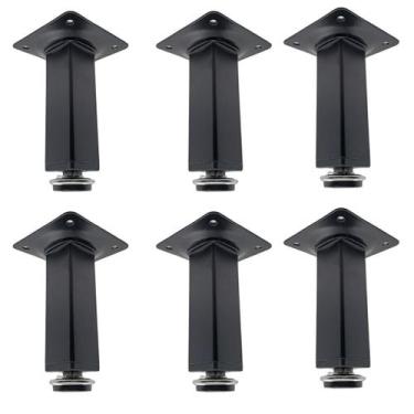 Imagem de Kit 6 Pé Para Móveis Regulável Quadrado Preto 10cm em Metal - RENNA