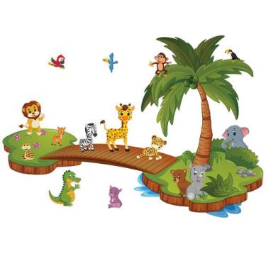 Imagem de Adesivo Animais do Zoo Ilhas e Ponte 1x1,4m - Quartinhos