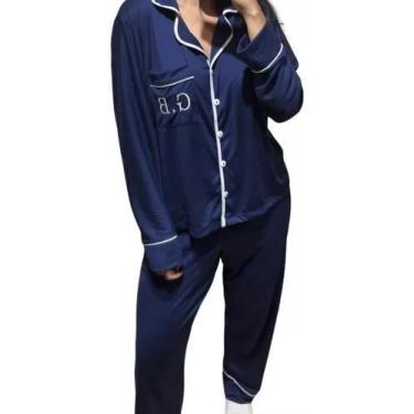 Imagem de Pijama Feminino Americano Longo Personalizado Marinho - NOITE DE LUA P