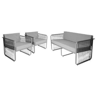 Imagem de Conjunto 2 Poltronas e 1 Namoradeira para Área Externa Santiago em Alumínio e Corda Náutica Acesse Móveis