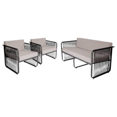 Imagem de Conjunto 2 Poltronas e 1 Namoradeira para Área Externa Santiago em Alumínio e Corda Náutica Acesse Móveis