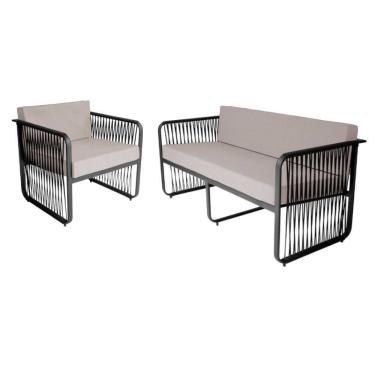 Imagem de Conjunto 1 Poltrona e 1 Namoradeira Santiago em Alumínio e Corda Náutica Acesse Móveis