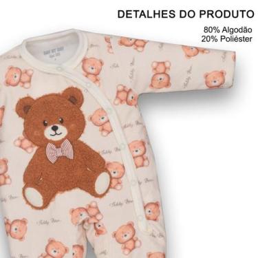 Imagem de Macacão Plush Bebê Estampado Urso Teddy Marfim Upi Uli, M