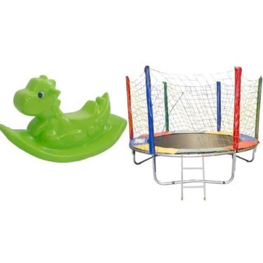 Imagem de Playground Pula Pula Infantil Médio 2,30m + Gangorra Infantil Dinossau