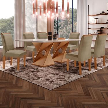 Imagem de Mesa De Jantar 6 Lugares Genova/luísa Com Vidro Cinamomo/off White/marrom Claro