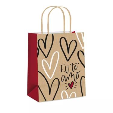 Imagem de Sacola de Papel para Presente Eu Te Amo P 21,5x15x8cm 1 Unidade Cromus Papel Kraft