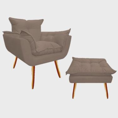 Imagem de Poltrona Decorativa Opala + Puff Opala com fibra siliconada Suede Capuccino - Pandora Decor