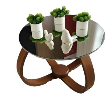 Imagem de Mesa de Centro Sala Decorativa Redonda com Vidro 60 Centímetros Pé 35 cm(ESPELHADO COM OFF)