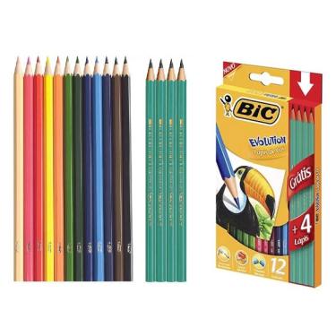 Imagem de Lápis de Cor Sextavado Bic Revolution Com 12 Lápis Coloridos e 4 Lápis Preto HB2