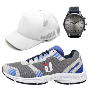 Imagem de Tênis Masculino Esportivo Academia Caminhada Acompanha Brindes Boné e Relógio (Cinza, BR, Adulto, Numérico, 38)