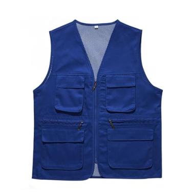 Imagem de Colete De Pesca Ao Ar Livre Para Homens, Colete Sem Mangas Com Vários Bolsos Malha Respirável Pesca Trabalho Foto Cargo Zíper, Roupa De Trabalho Ripstop Para Fotografia Ao Ar Livre(Blue,X-Large)