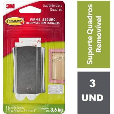 Imagem de Kit com 3 Suporte Adesivo para Quadros Command AÇO ATE 3,6KG 3M