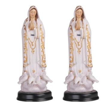 Imagem de ICE ARMOR Conjunto de 2 peças 12,7 cm H Estátua de Nossa Senhora de Fátima Nossa Senhora do Santo Rosário de Fátima Ornamento de Estátua Sagrada Decoração de Casa Sala Escritório Ideias para Decoração
