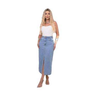 Imagem de Novidade Saia Jeans Feminino Midi Fenda Simples  Premium - CJ WEAR, 44