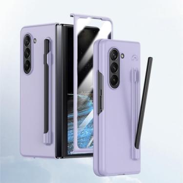 Imagem de HOULEE Capa para Samsung Galaxy Z Fold 5 com caneta S e protetor de tela, capa de telefone amigável para a pele com suporte para S Pen carregamento sem fio, capa protetora completa para PC para Galaxy