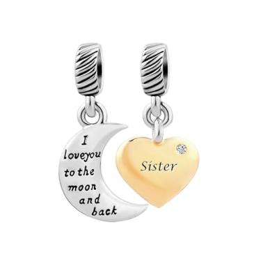 Imagem de JMQJewelry Presente de aniversário de Natal com coração banhado a ouro "I Love You to the Moon and Back" compatível com pulseiras Pandora Charms, banhado a cppper, Cobre