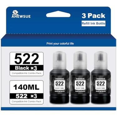 Imagem de Refil de tinta 522 compatível com reposição de tinta preta 522 para impressora epson ecotank Impressora EcoTank ET-2720 ET-2800 ET-4700 ET-4800 ET-2710 ET-2803, (3 pacotes de 140 ml)