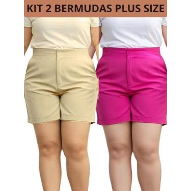 Imagem de Kit 2 Shorts Feminino Plus Size em Alfaiataria Cintura Alta e Modelage