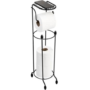 Imagem de Porta Papel Higiênico com Suporte para Celular Papeleira para Banheiro de Chão Preta Utimil