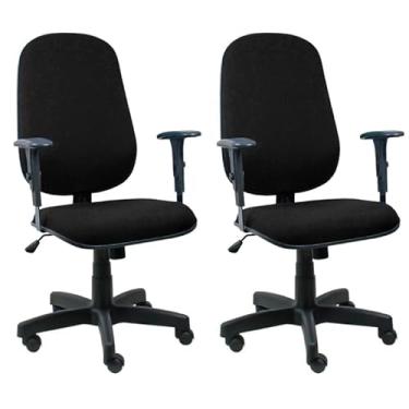 Imagem de Kit 2 Cadeiras Presidente Giratória Preta Home Gourmet Braço Regulável Tecido JSerrano Espuma D45 Madeira de Pinus