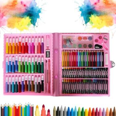 Imagem de Kit Maleta Completo 150 Peças de Pintura Estojo Grande Infantil Escolar Canetinhas Coloridas Giz de Cera Aquarela Desenho para Colorir Caneta Profissional Tinta Lápis de Cor Criança Menina