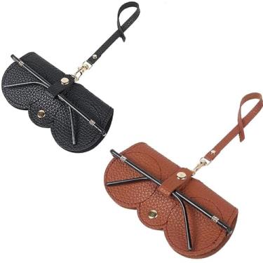 Imagem de Bolsa de maquiagem de sol de couro macio, porta-luvas portáteis Bolsa de maquiagem de sol com pulseira, estojo organizador de vidro fino " (2 pacotes)