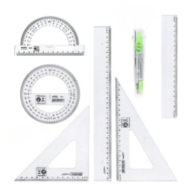 Imagem de Conjunto Escolar - Inclui RéGua Transparente de Geometria MatemáTica, Transferidor, Compasso(Verde 7 pçs)
