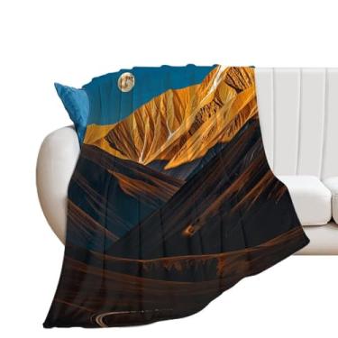 Imagem de Cobertor para sofá super macio e aconchegante para mulheres, montanhas douradas e a lua, cobertores de flanela personalizados, cobertor de cama de luxo para sofá-cama e escritório 150 x 200 cm
