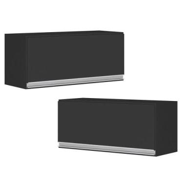 Imagem de Kit 02 Armários Aéreo Multiuso 60Cm 100% Mdf Preto - ABMAZA