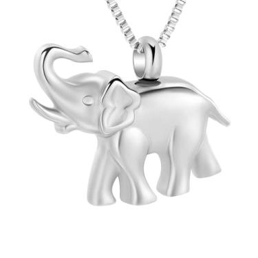 Imagem de QGJNSGC Joias de cremação para cinzas em forma de elefante de aço inoxidável com pingente de lembrança de medalhão, urna para animais de estimação/joia de cinza humana, Aço inoxidável, Zircônia cúbica