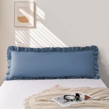 Imagem de Conjunto de 2 fronhas tamanho Queen, 50 x 76 cm, fronhas de microfibra azul ardósia com babados, macias, respiráveis e não encolhíveis